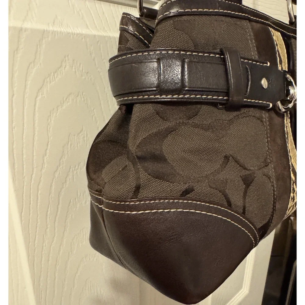 Coach Brown Logo Satchel with Snakeskin Accent and Silver Hardware